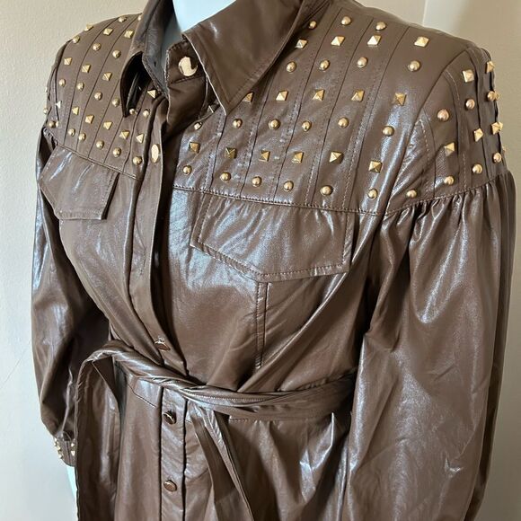 NWT Faux Leather Brown Studded Dress -Size 14 - Picture 4 of 13